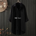 Women Shirt Linen Long Cotton Blouse Plus Size Tops Casual Baggy Tunic Dress