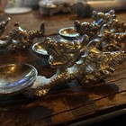 Vintage Silver Chinese Dragon Chopstick   Spoon Holders Set Of 4 Plated Incense