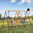 6-in-1 Kids Swing Set Backyard Playground Set Metal Swings Set For Kids Outdoor