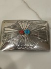 Vintage Navajo Sterling Silver Natural Turquoise Coral Belt Buckle Handmade 30g