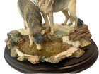 Country Artists The Waterhole Wolves Figurine W attached Base - Signed K sherwin