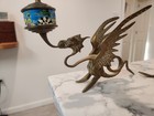 Pair Of Antique Ornate Figural Victorian Dragon Brass Candle Holder Candlesticks