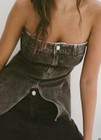 Zara Women   s Gray Denim Strapless Corset Bustier Button Front Solid M