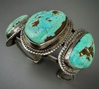 Huge Vintage Old Pawn Navajo Sterling Silver Spiderweb Turquoise Cuff Bracelet