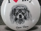 Vintage 80s I Love My Chow Chow Button Pin Red Heart Picture Round 3  Gift