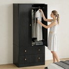 Wooden 2 Door Wardrobe W  2 Drawers  Wave Pattern Storage Cabinet  White  79x50x
