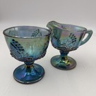 Vintage Indiana Carnival Glass Iridescent Blue Harvest Grape Sugar   Creamer L5