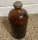 Antique Amber Glass Apothecary Bottle Pre-1930 Medicine Jar Vintage Vtg Old