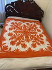Hawaiian 100  Handmade Quilts Bedspread Wall 60 60 Orange Hibiscus Free Ship