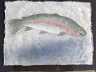 Vintage Unique    rainbow Trout  Original Water On Paper Painting Signed Framed