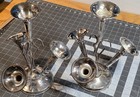 Pair  2  Vintage Silver Plate Metal Removable 4-horn Epergne Vases Floral Repro