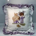 Cross Stitch Baby Nursery Child Throw Pillow Lavender Ruffle Brand New