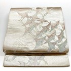 4167  Japanese Vintage Fukuro Obi Belt Kimono Fabric Silk Traditional Silver