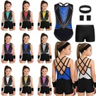 Kids Girls Gymnastics Ballet Rhinestone Leotard Shorts Dancing Training Outfit