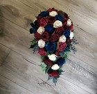 Burgundy Navy Blue White Cascade Bridal Bouquet Sola Wood Wedding Flowers