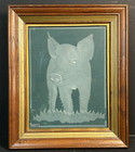 Vintage Etched Art Glass Carving Pig  porky   Folk Art  Artist John Cochran