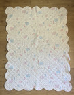 Vintage Baby Blanket Cotton Quilted Crib Quilt Pastel Kitten Bunny Scallop Edge
