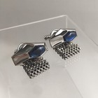 Cufflink Lot Modernist Blue Lucite Silver Tone Hematite Stripe Oval Mesh Wrap C1