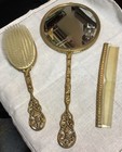 Mt989 Vintage Three Piece Vanity Set Brush  Comb   Long Handled Mirror