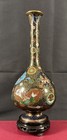 Antique Japanese Meiji Cloisonne Vase Fine Wire Black Ground Fan Medallions
