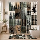 Rustic Cabin Patchwork Shower Curtain Set With Rugs Bath Mat Toilet Lid 72w 72l