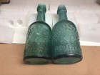 Two Vintage 1800s  Teal Blue Green Johnston And Co  Squat Soda Bottles  One Mint