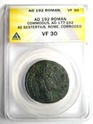 Roman Commodus Ae Sestertius Copper Coin 192 Ad - Certified Anacs Vf30