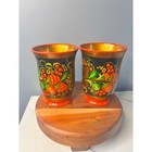 Vintage Russian Khokhloma Folk Art Cups     Hand-painted Set Of 2