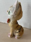 Vtg Kitty Cat Figurine Ceramic Made In Japan 4  Tall Striped Textured Green Eyes
