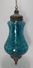 Aqua Blue Coin Dot Glass Vintage Hanging Swag Lamp W antique Brass Ceiling Chain
