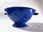 Blue Enameled Colander Japan Vintage Large
