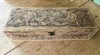 Antique Pyrography Burnt Wood Dresser Glove Box cona Camp 1912 franklinville Ny 