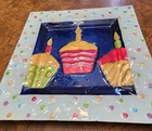 Glass Birthday Cake Plate 14     14   3d Sculpted Cupcakes Candles   Confetti