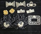 Lot Of 10 Vintage Shoe Clips Rhinestone Pearl Beaded  Gold   Silver Tone Metal