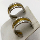 Vtg 925 Sterling Silver   Brass Modernist Mixed Metals Half Hoop Earrings Mexico