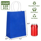 Moretoes 120pcs Gift Bags With Handles - Blue Paper Medium Size 7 1x3 6x9 3in
