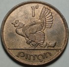 1952 Republic Of Ireland Original Red-brown Uncirculated One Penny Chicks   Hen
