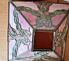 Vintage Tiffany Style Stained Glass Lamp Shade Pink Floral 15  Repair As Is
