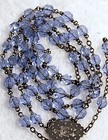 Vintage Catholic Rosary Virgin Mary Miraculous Medal Blue Glass Faceted Beads 