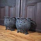 Rare Antique Victorian Cast Iron Garden Pot Holders - Pair