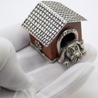 Vintage Italian Handmade Genuine Silver   Wooden Large Doghouse   Dog Figurine