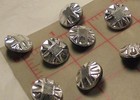 4 Vintage Medium Czech Glass Shank Buttons Silver Square Center Design 3 4  17mm