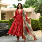 Women Flared Anarkali Kurta Pant With Designer Dupatta Set Bollywood Wear Dress