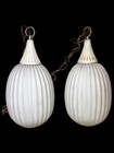 Mcm Hanging Ceiling Pendant Chandelier 2 Light Atomic Ribbed White 2 Globes
