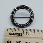Vintage Sterling Silver 925 Marcasite Garnet Wreath Circle Brooch Pin