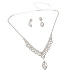 Silver Tone Metal Crystal Rhinestone Necklace Earring Set S19231-scry