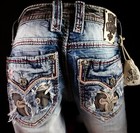  220 Mens Rock Revival Jeans  tyme  Candy Cane Leather Inserts Straight 34 X 31