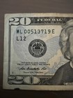  20 Federal Reserve Note Error Bill Serial Ml00513719e Double 0 Low Serial  