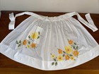 Vtg-sexy-pure Cotton Half Apron White Handmade Embroidered Flowers-one Pocket
