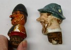 Vintage Bottle Stopper Cork Figural Head Carved Wood One Ceramic Japan Pourer